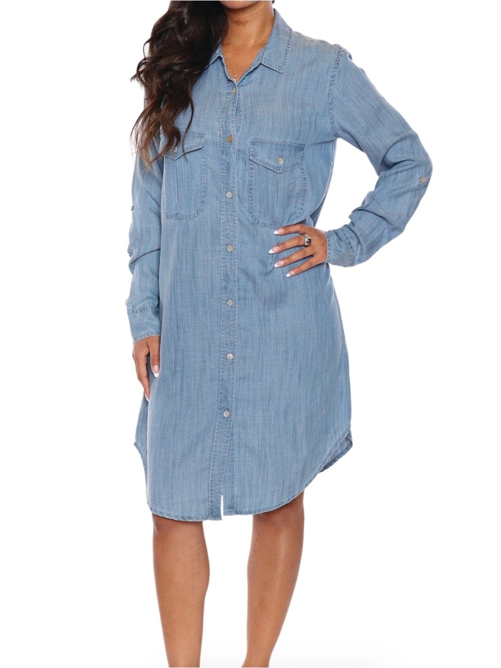 Papa Vancouver Lyocell Embroidered Denim Shirt Dress NWT Small - Picture 4 of 5